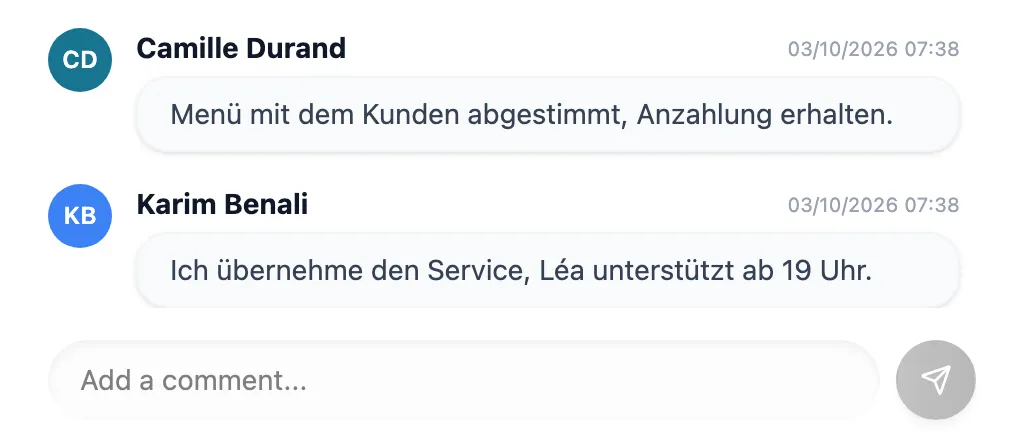 Zwei Kommentare zum Termin der geschlossenen Gesellschaft: Menü abgestimmt, Unterstützung geplant