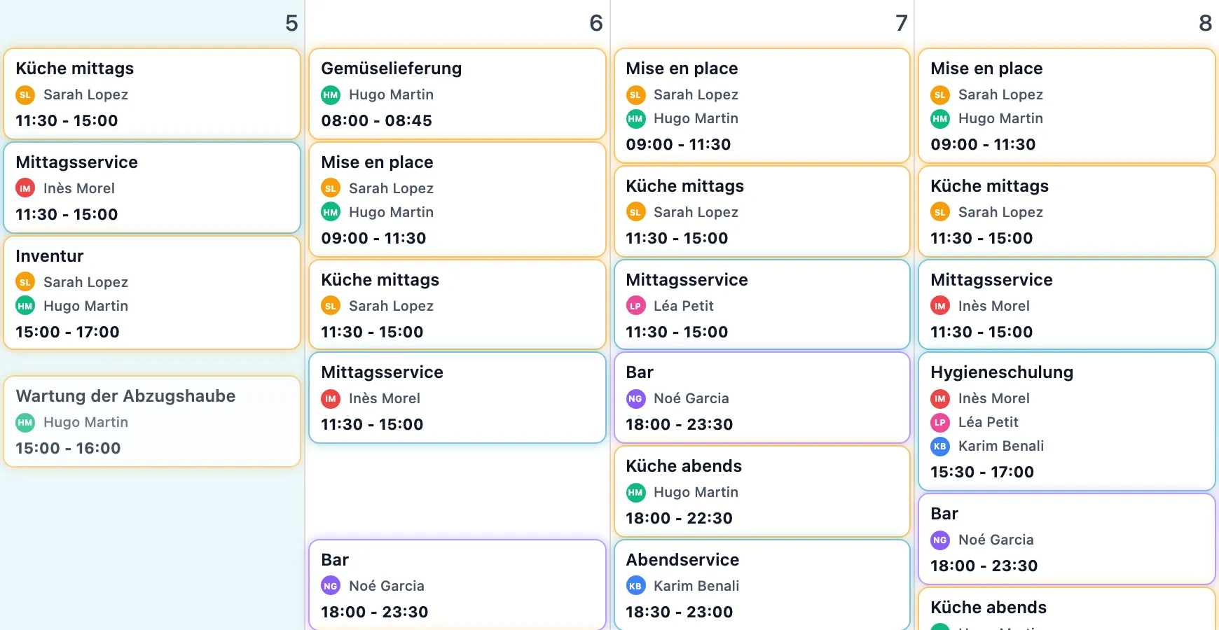 Eine Schicht wird in der Monatsansicht vom Dienstag auf den Montag gezogen