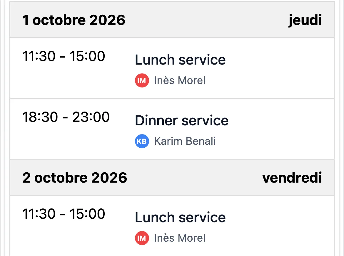 List of the Thursday and Friday shifts on a phone